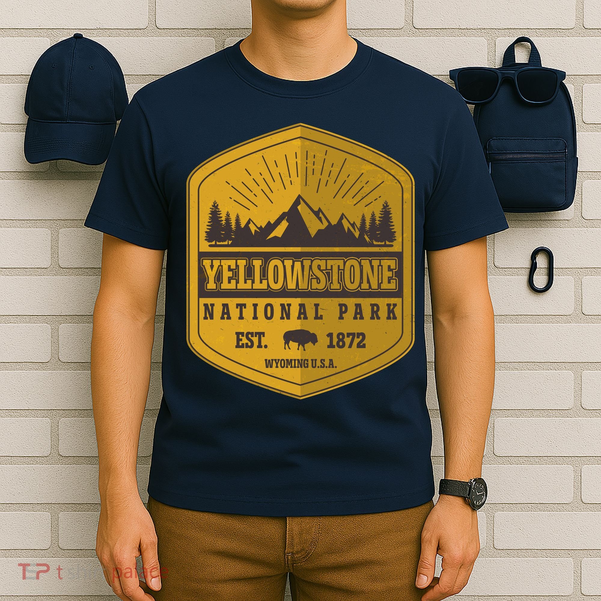 Yellowstone National Park Est 1872 Wyoming USA Gold Emblem T-Shirt