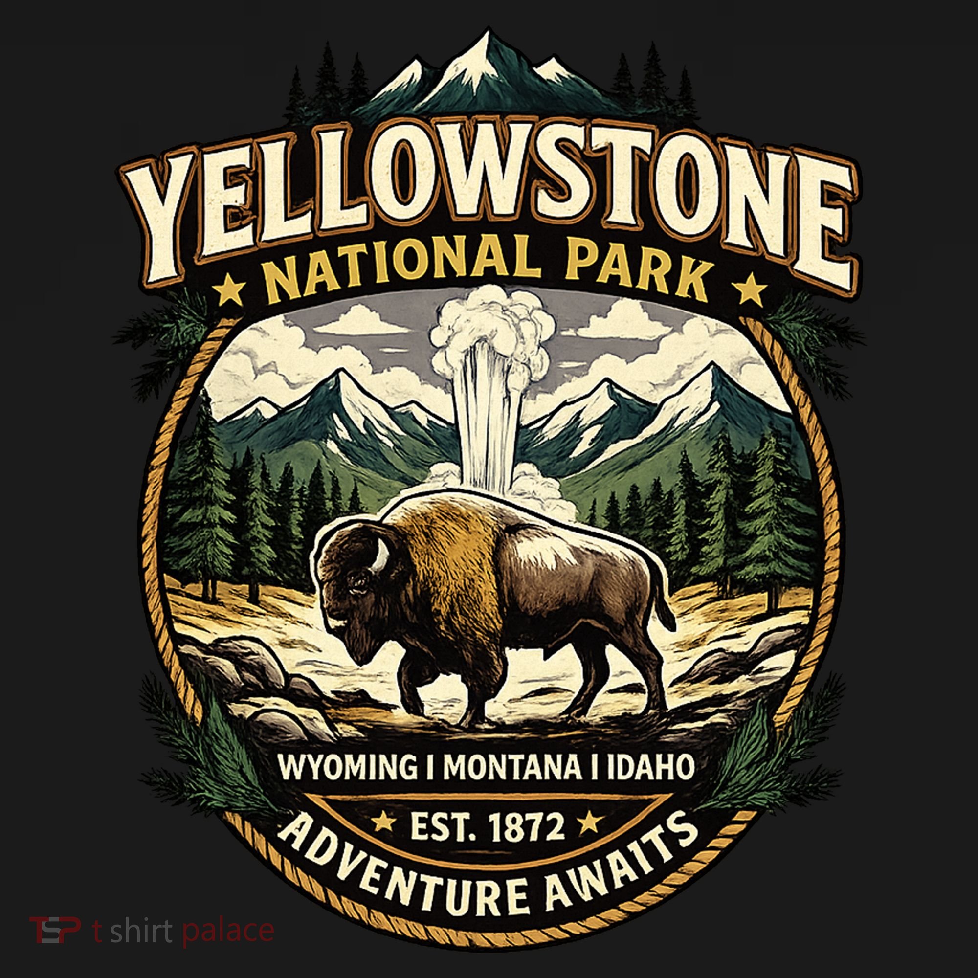 Yellowstone National Park Adventure Awaits Bison Badge Bucket Hat