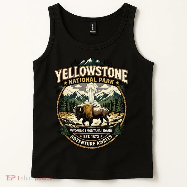 Yellowstone National Park Adventure Awaits Bison Badge Tank Top