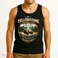 Yellowstone National Park Adventure Awaits Bison Badge Tank Top thumb 3