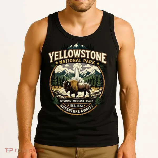 Yellowstone National Park Adventure Awaits Bison Badge Tank Top