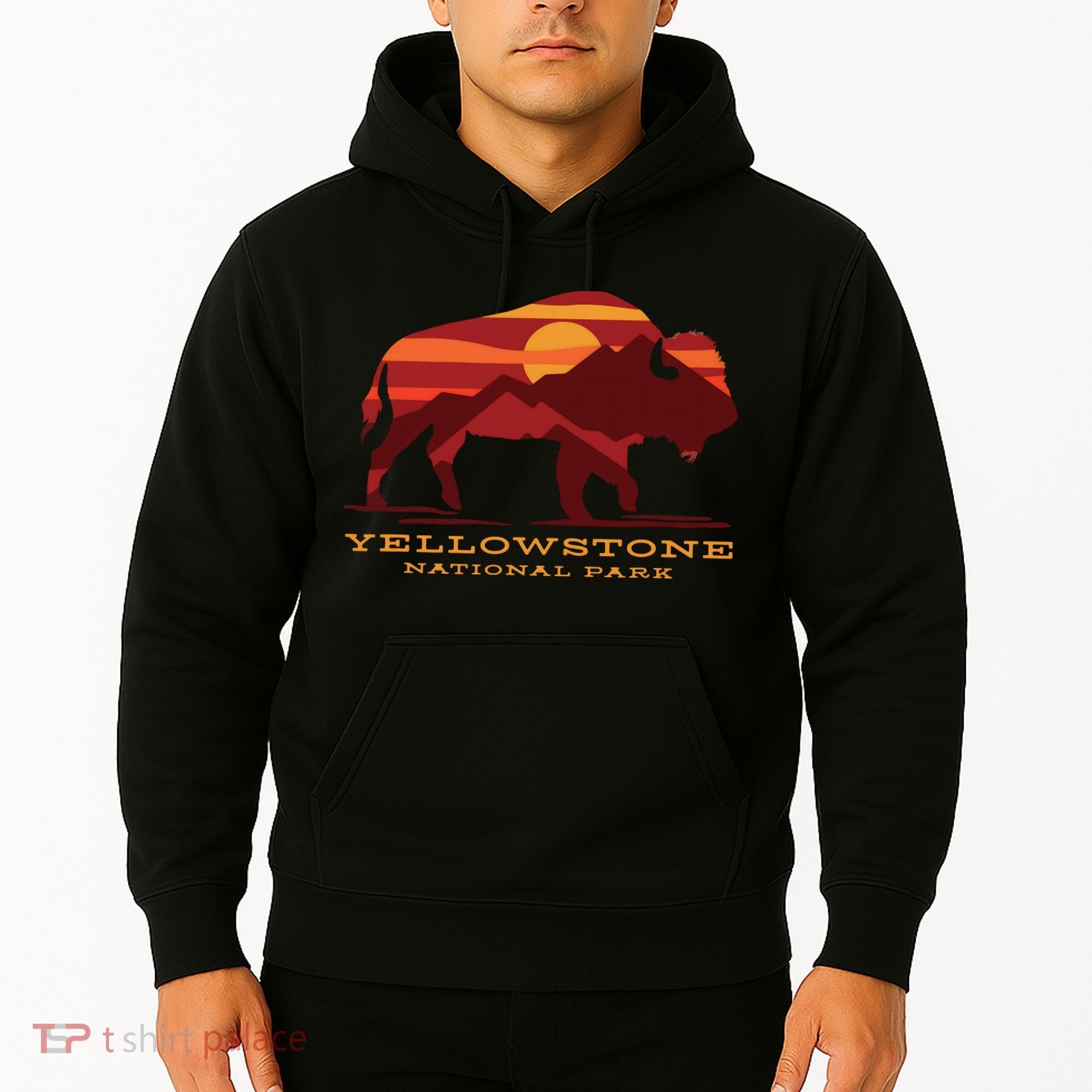 Yellowstone National Park Wyoming Buffalo Bison Sunset Hoodie