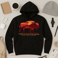 Yellowstone National Park Wyoming Buffalo Bison Sunset Hoodie thumb 3