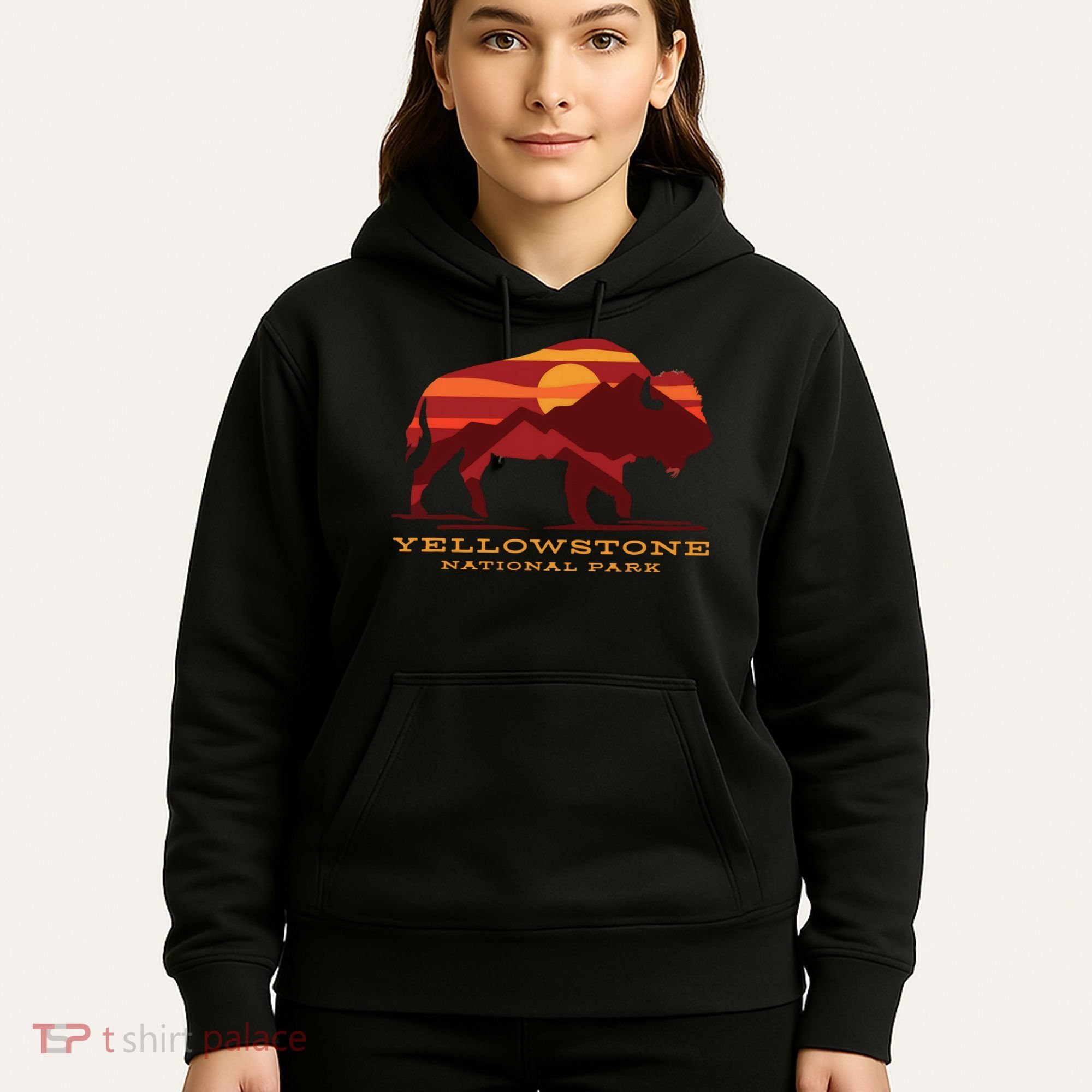 Yellowstone National Park Wyoming Buffalo Bison Sunset Hoodie