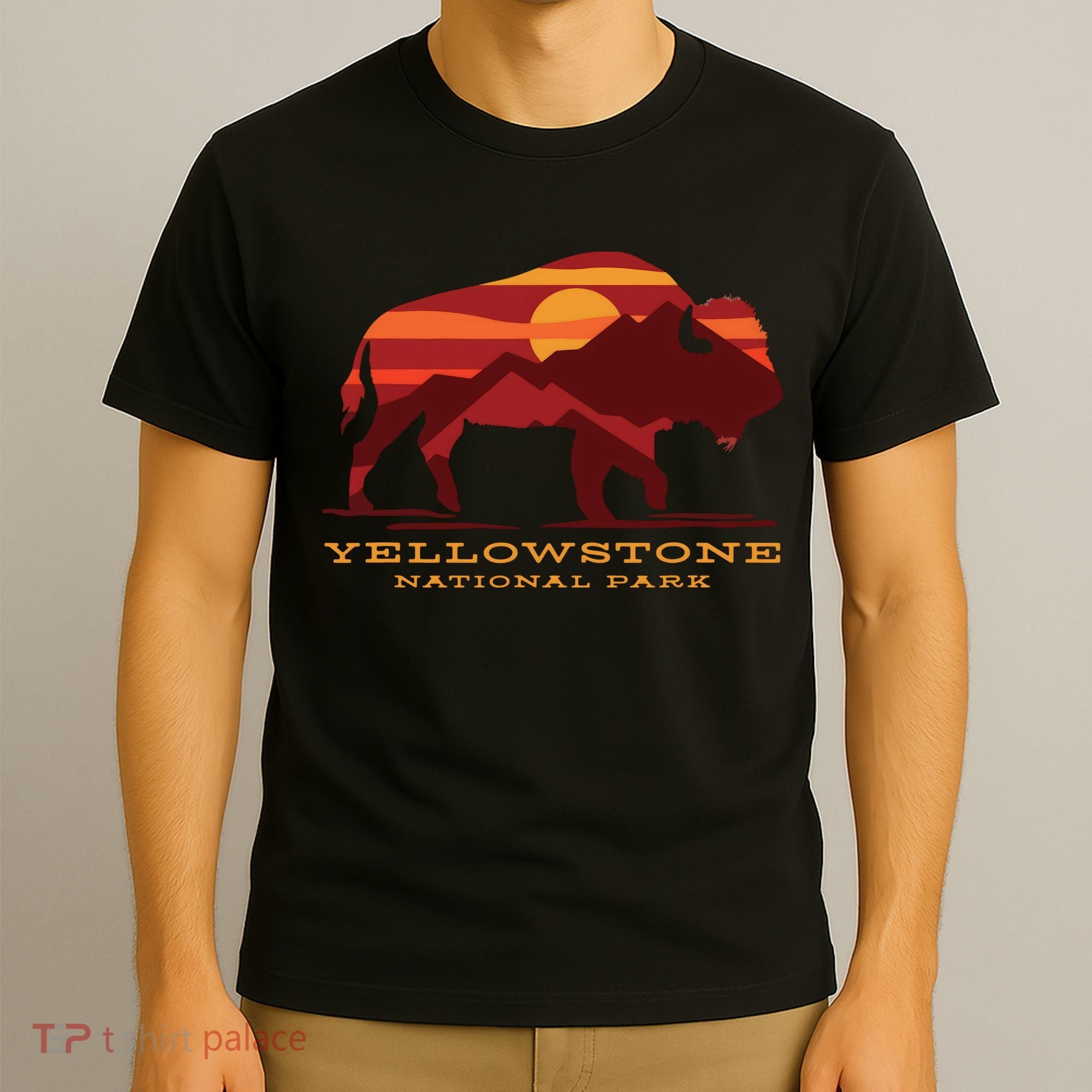 Yellowstone National Park Wyoming Buffalo Bison Sunset T-Shirt