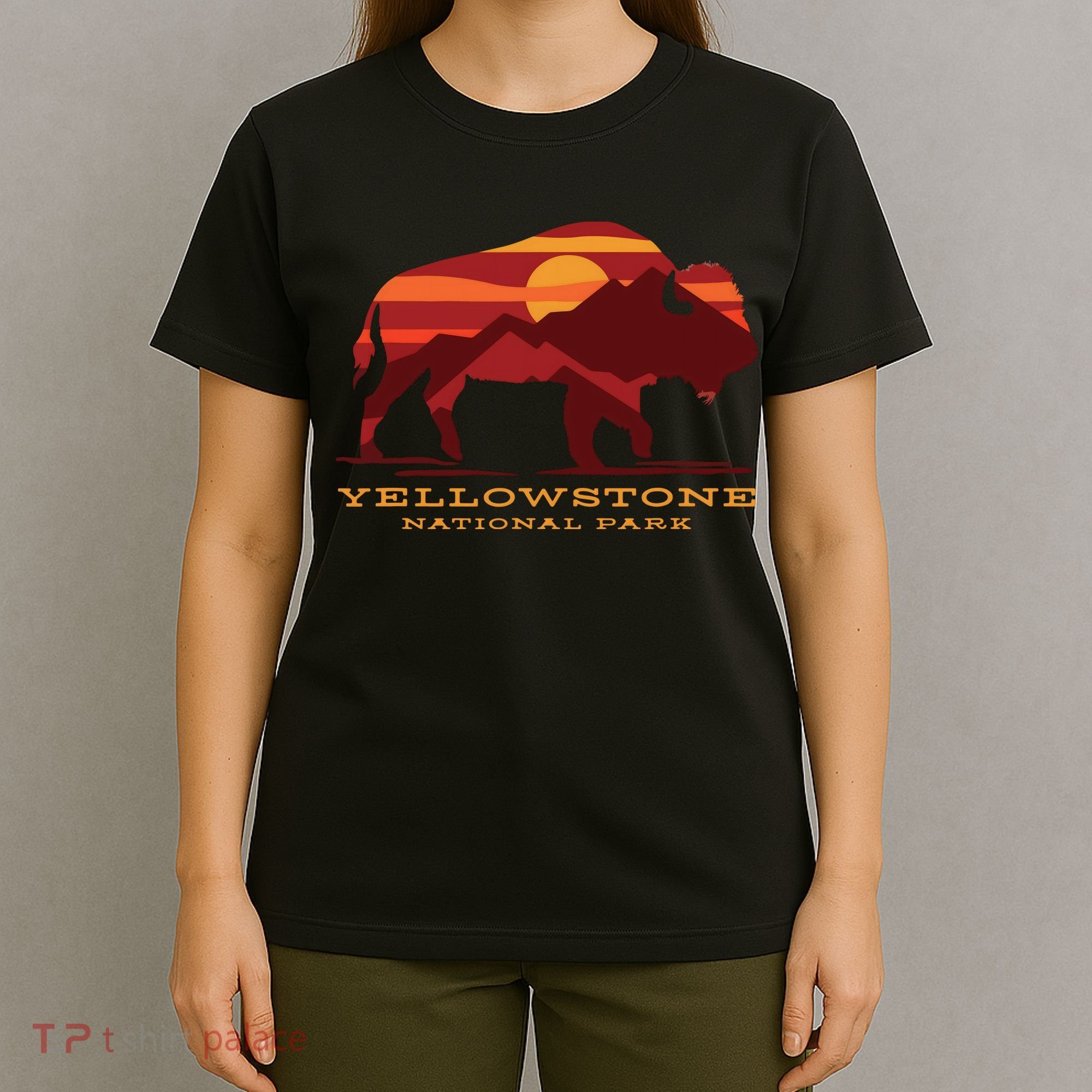Yellowstone National Park Wyoming Buffalo Bison Sunset T-Shirt