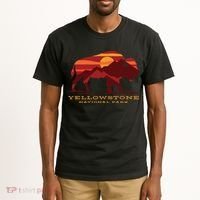 Yellowstone National Park Wyoming Buffalo Bison Sunset Tall T-Shirt thumb 2