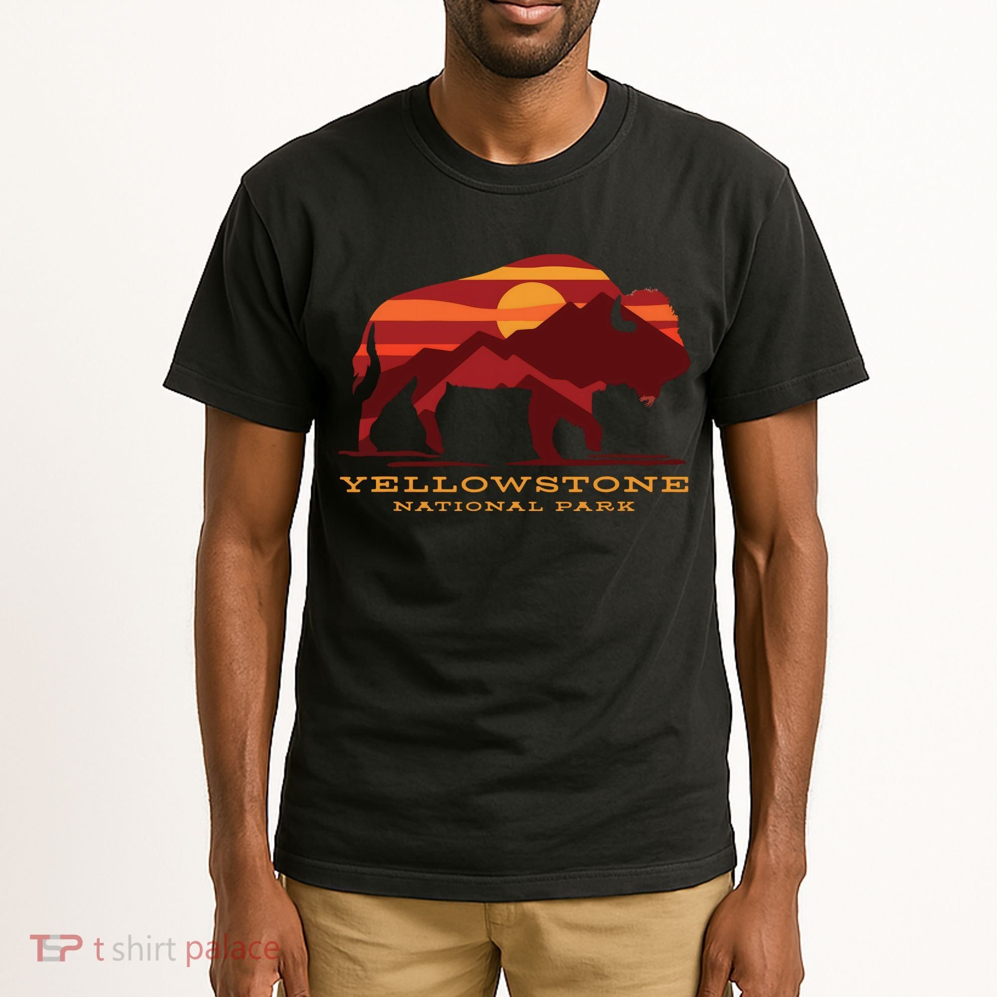 Yellowstone National Park Wyoming Buffalo Bison Sunset Tall T-Shirt