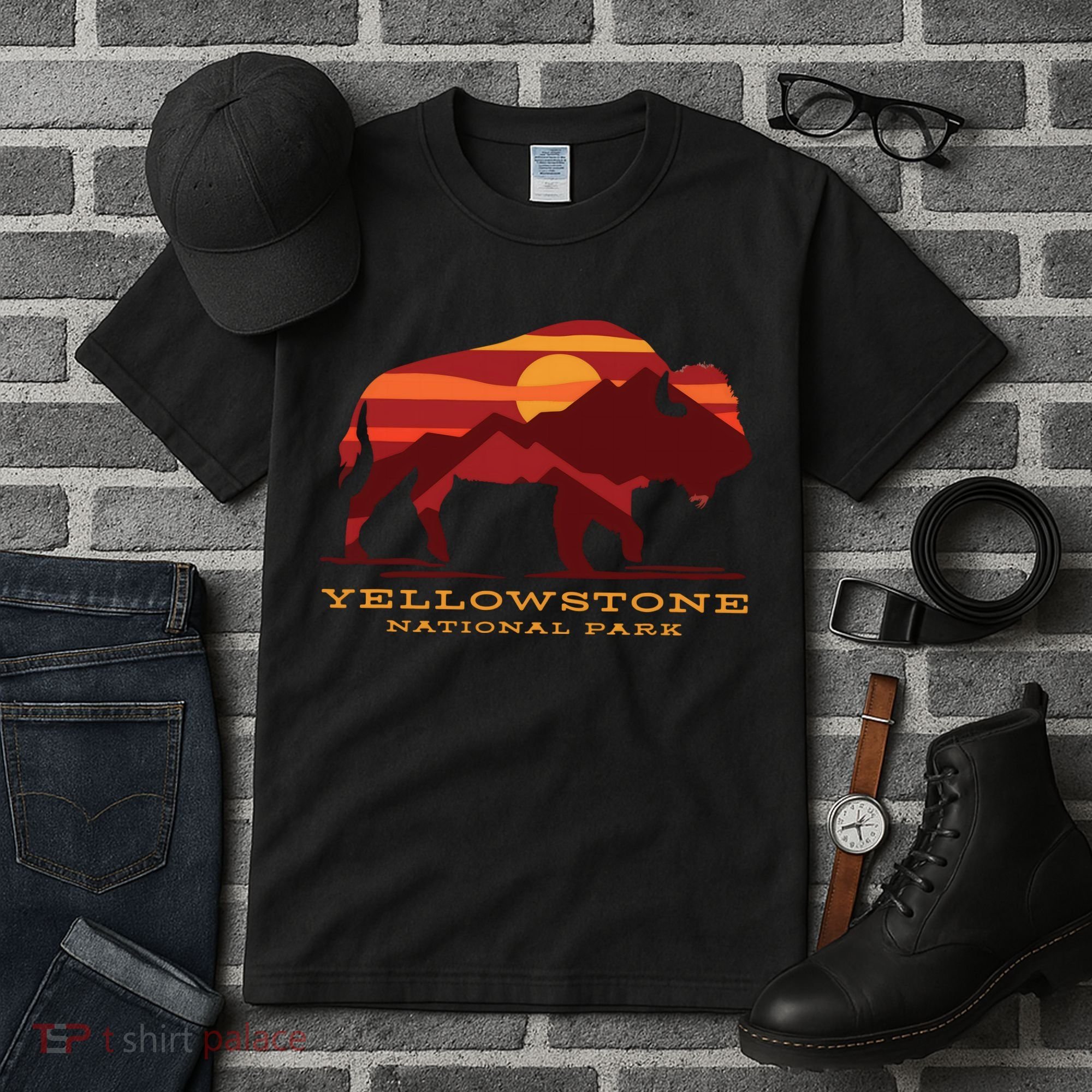 Yellowstone National Park Wyoming Buffalo Bison Sunset Tall T-Shirt