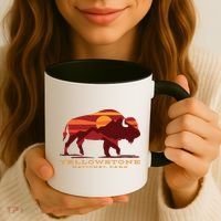 Yellowstone National Park Wyoming Buffalo Bison Sunset Coffee Mug thumb 3