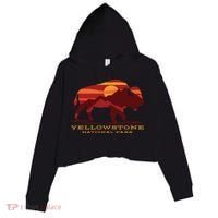 Yellowstone National Park Wyoming Buffalo Bison Sunset Crop Fleece Hoodie thumb 0