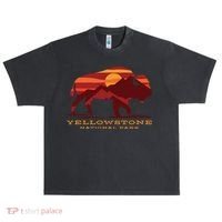 Yellowstone National Park Wyoming Buffalo Bison Sunset Urban Oversized Heavyweight T-Shirt thumb 0
