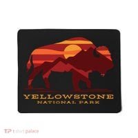 Yellowstone National Park Wyoming Buffalo Bison Sunset Mousepad thumb 0