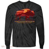 Yellowstone National Park Wyoming Buffalo Bison Sunset Tie-Dye Long Sleeve Shirt thumb 0