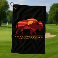 Yellowstone National Park Wyoming Buffalo Bison Sunset Golf Towel thumb 1