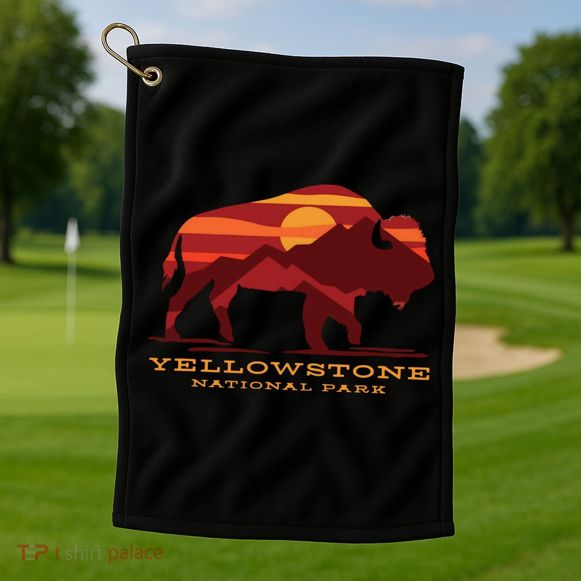 Yellowstone National Park Wyoming Buffalo Bison Sunset Golf Towel