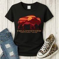 Yellowstone National Park Wyoming Buffalo Bison Sunset Women's T-Shirt thumb 3