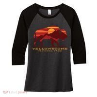 Yellowstone National Park Wyoming Buffalo Bison Sunset Women's Tri-Blend 3/4-Sleeve Raglan Shirt thumb 0