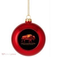 Yellowstone National Park Wyoming Buffalo Bison Sunset Plastic Christmas Ball Ornament thumb 0
