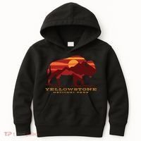 Yellowstone National Park Wyoming Buffalo Bison Sunset Kids Hoodie thumb 0