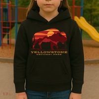 Yellowstone National Park Wyoming Buffalo Bison Sunset Kids Hoodie thumb 3