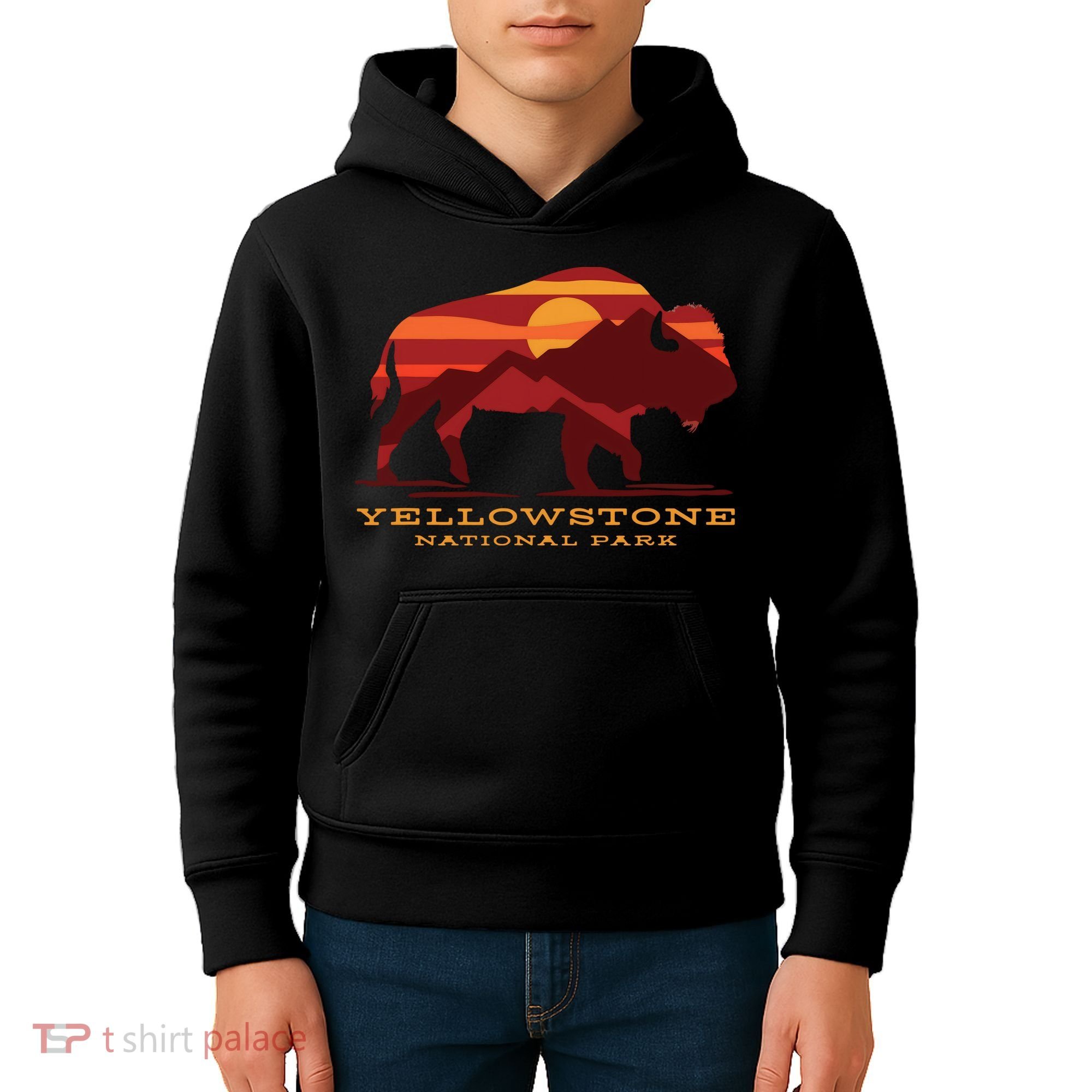 Yellowstone National Park Wyoming Buffalo Bison Sunset Kids Hoodie