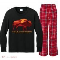 Yellowstone National Park Wyoming Buffalo Bison Sunset Kids Long Sleeve Plaid Pajama Set thumb 0