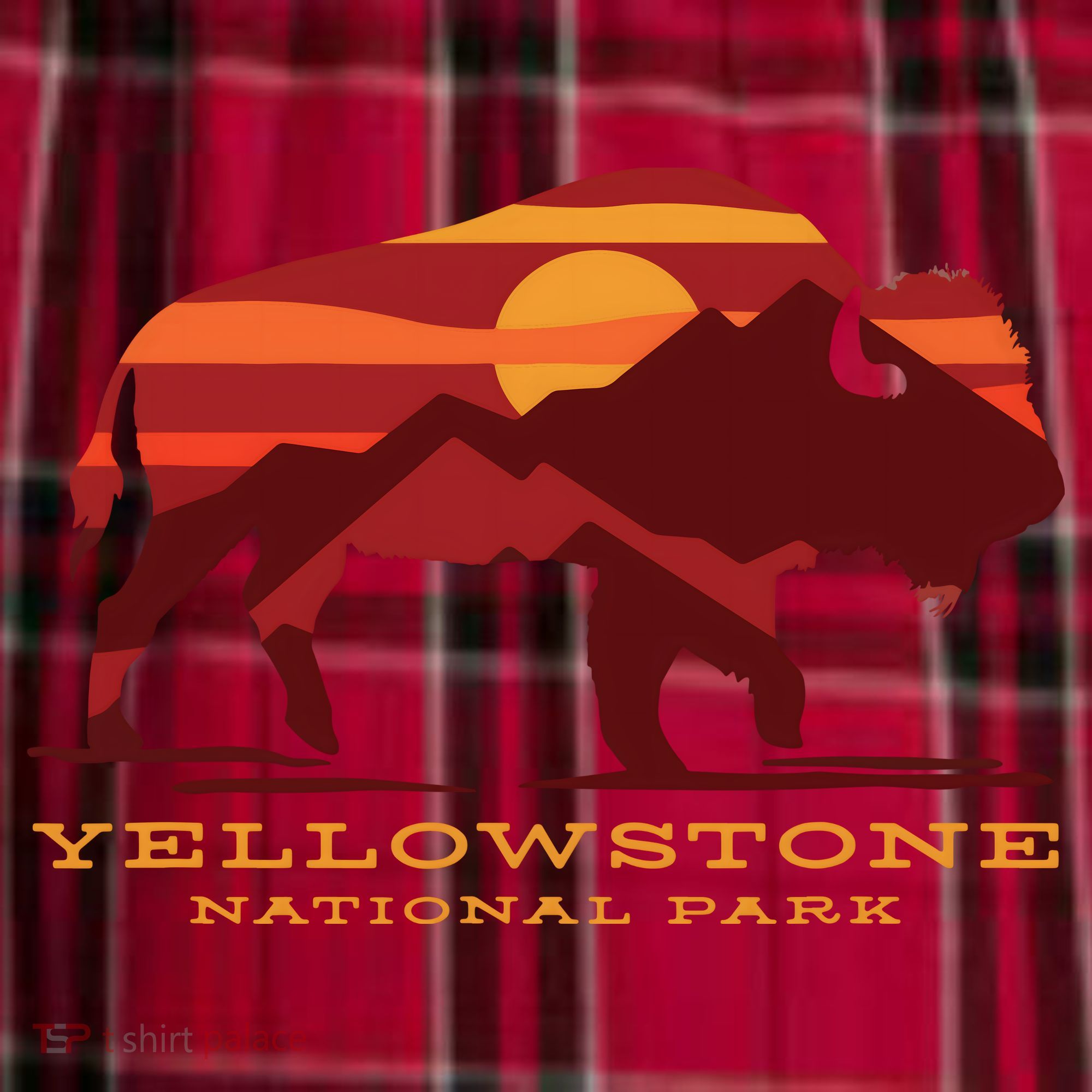 Yellowstone National Park Wyoming Buffalo Bison Sunset Men's Flannel Plaid Pajama Pants