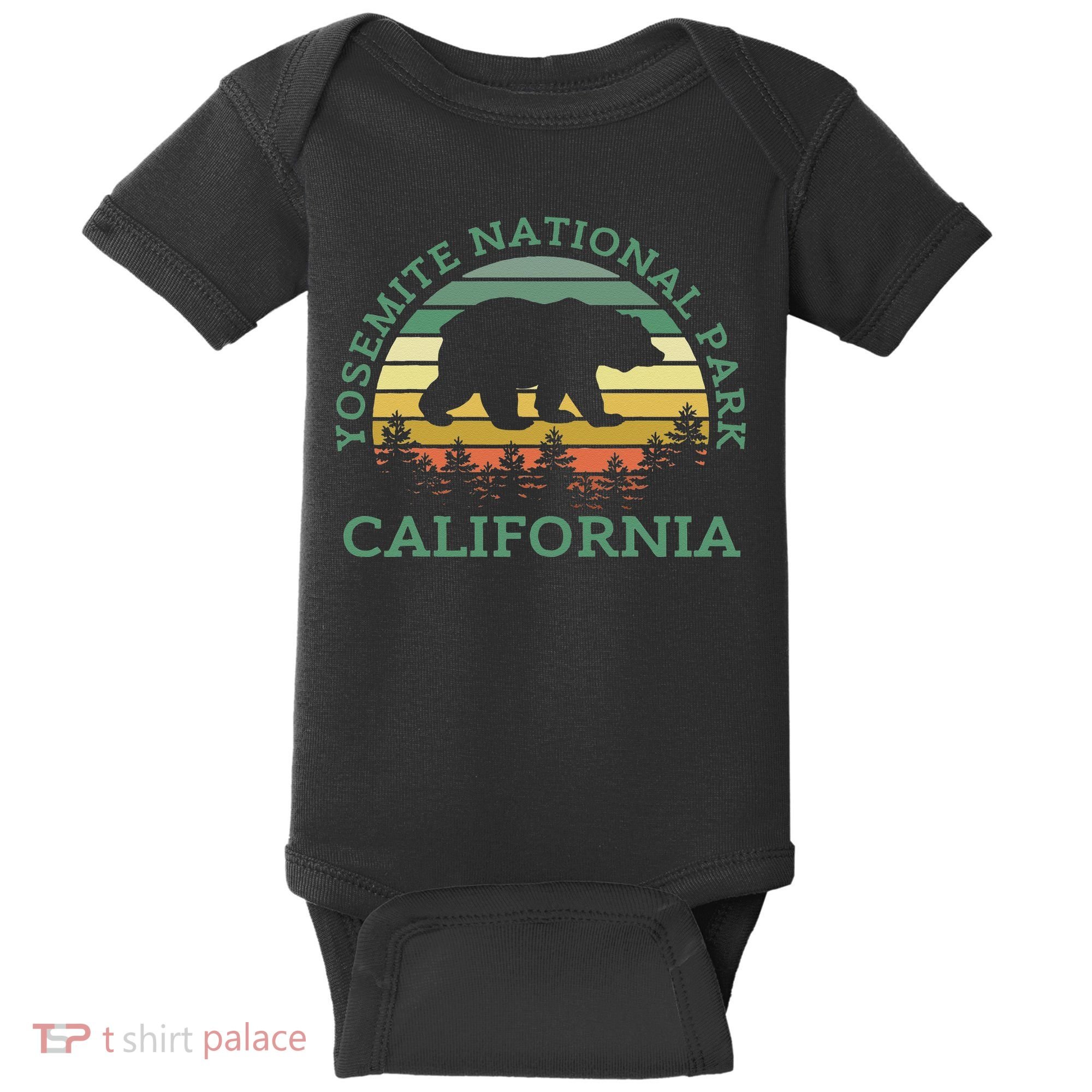 Yosemite National Park California Bear Nature Outdoors Retro Baby Bodysuit