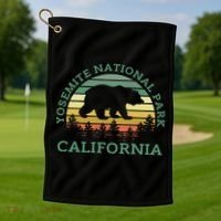 Yosemite National Park California Bear Nature Outdoors Retro Golf Towel thumb 1