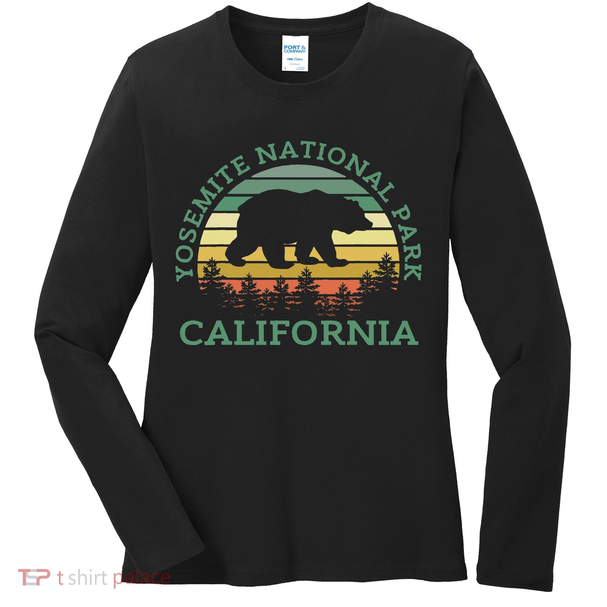 Yosemite National Park California Bear Nature Outdoors Retro Women's Long Sleeve Shirt