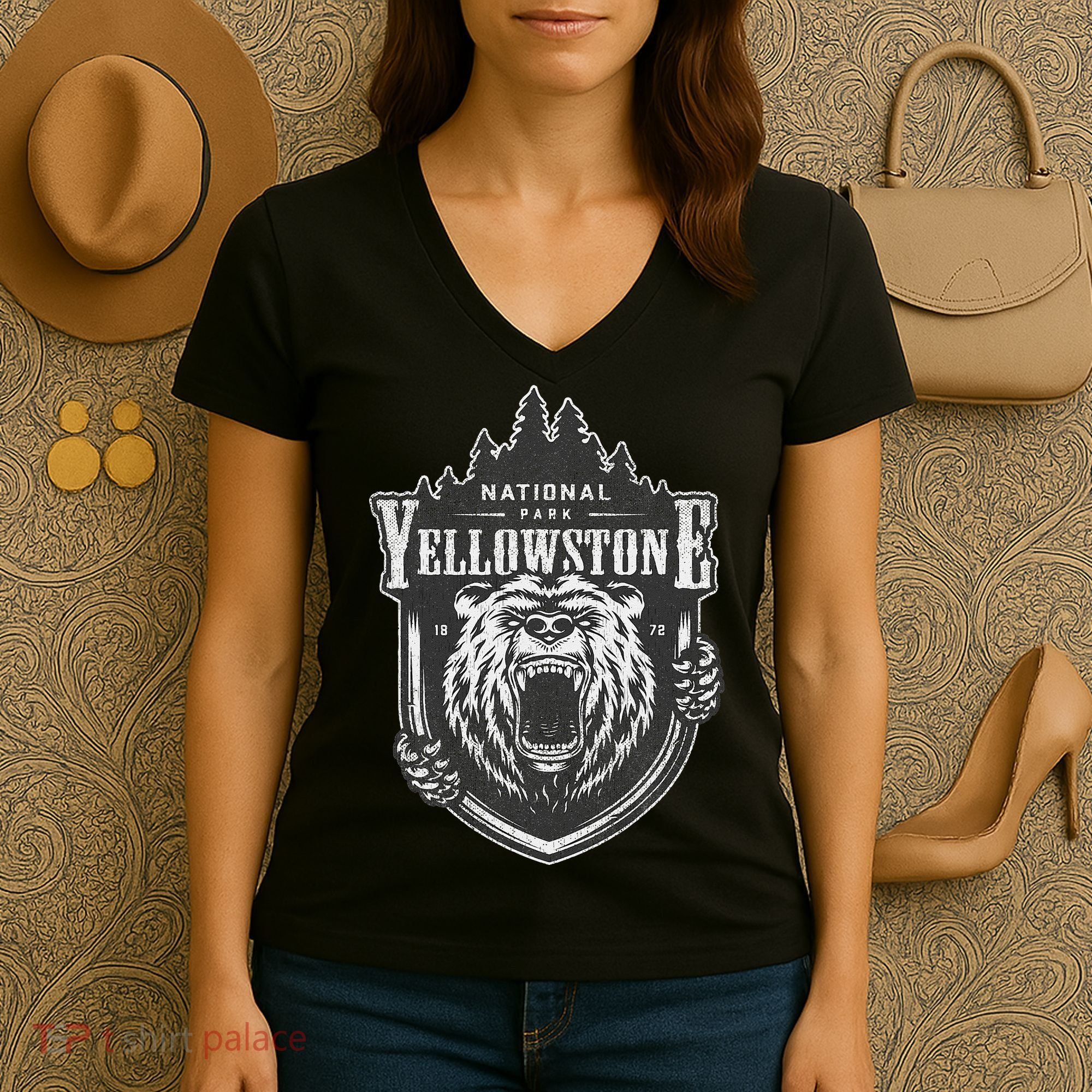 Yellowstone National Park Merchandise Yellowstone Souvenir Women's V-Neck T-Shirt