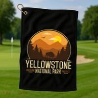 Yellowstone National Park Adventure Retro Hiking Golf Towel thumb 1