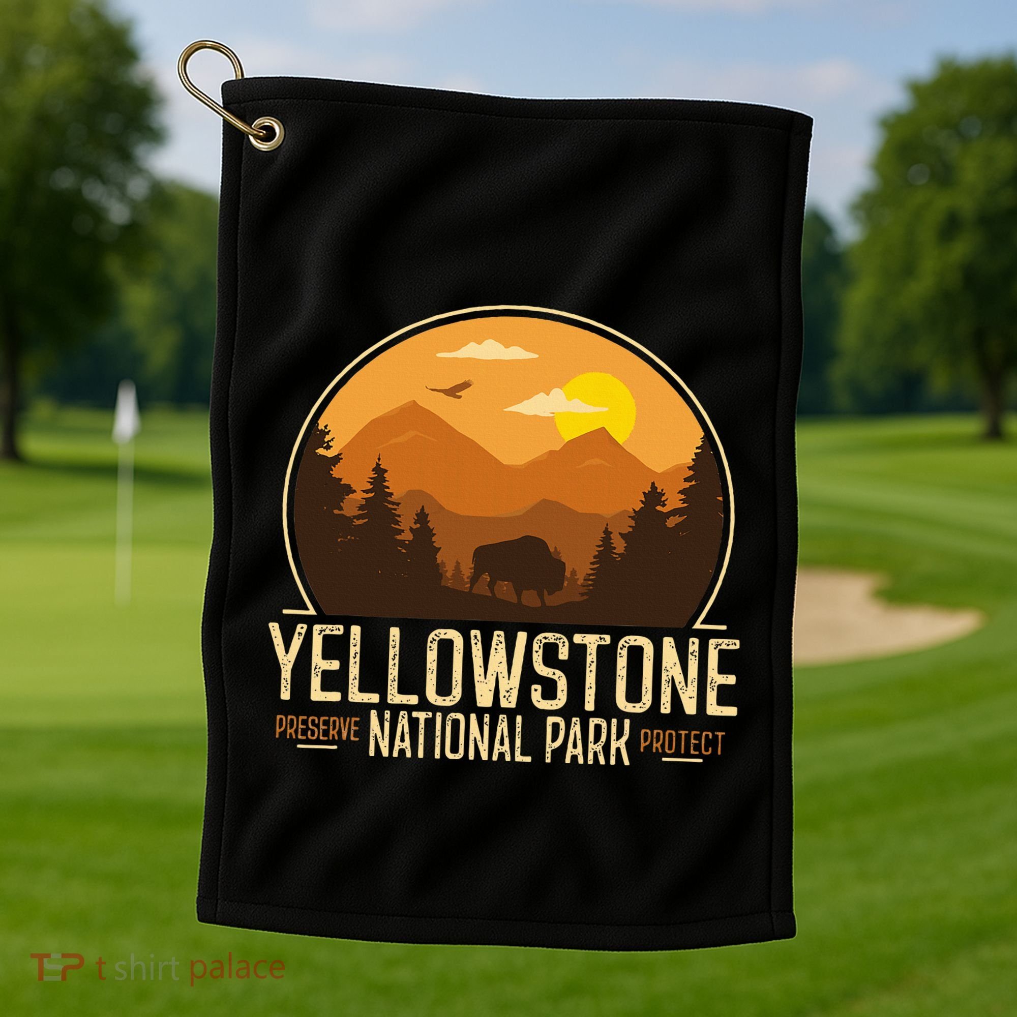 Yellowstone National Park Adventure Retro Hiking Golf Towel