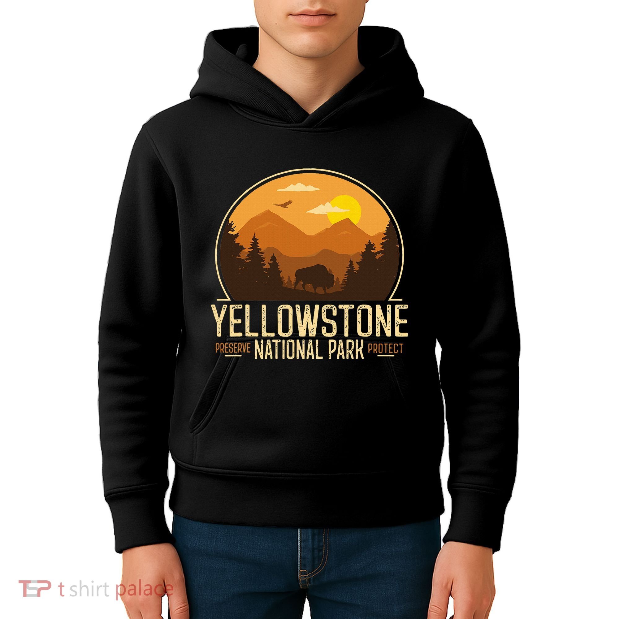Yellowstone National Park Adventure Retro Hiking Kids Hoodie