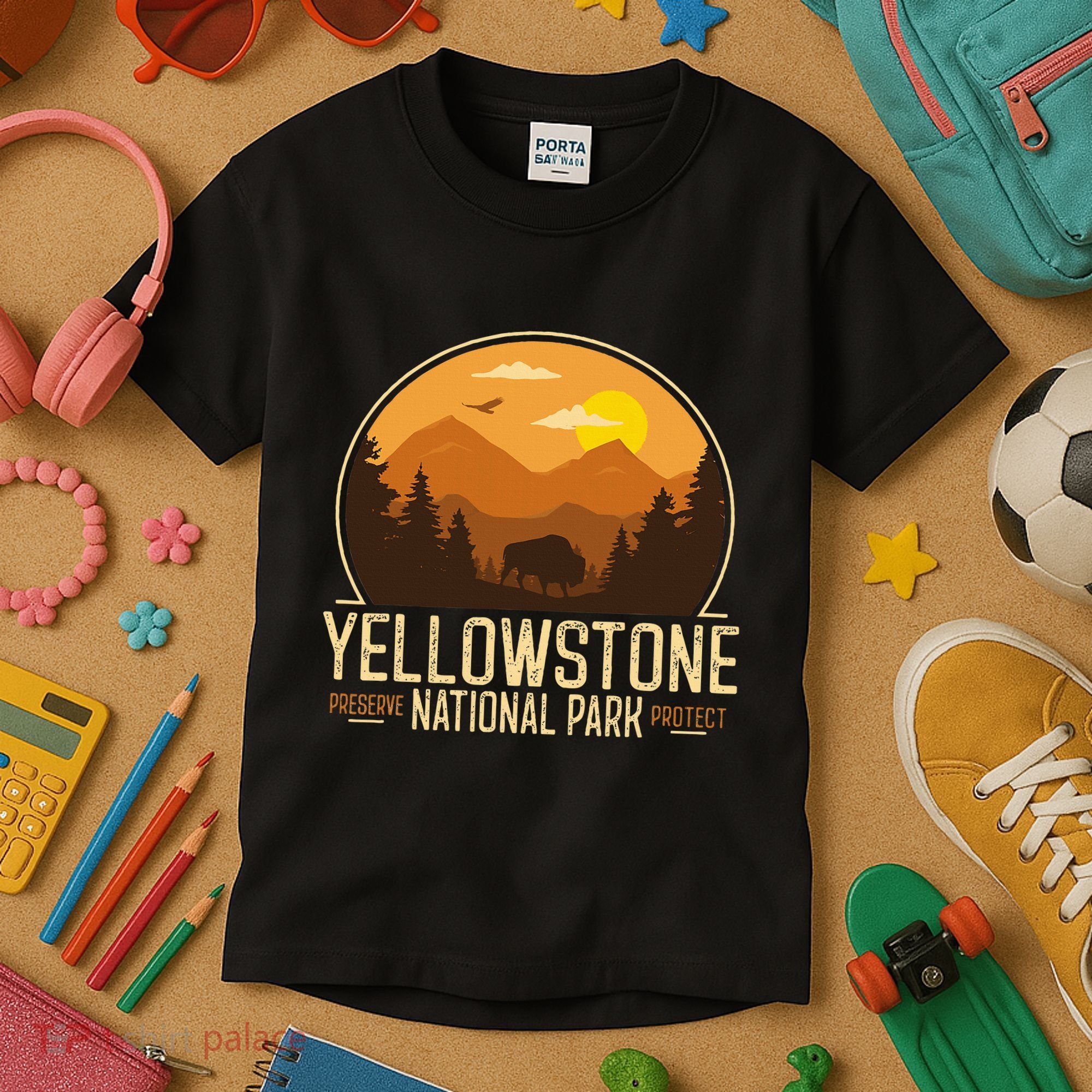 Yellowstone National Park Adventure Retro Hiking Kids T-Shirt