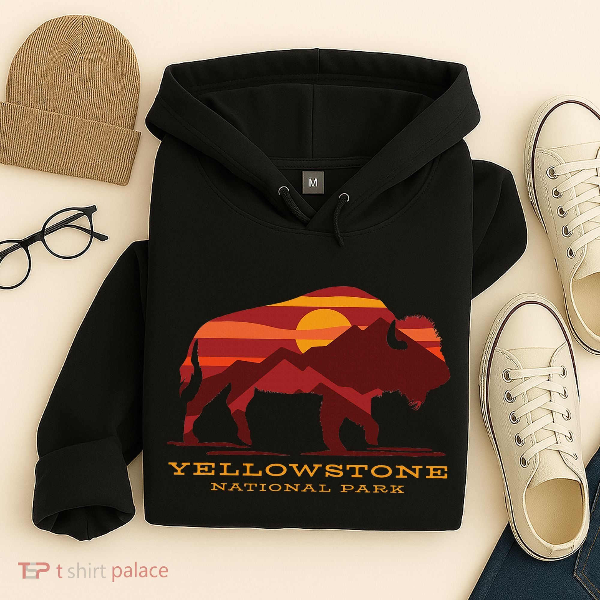 Yellowstone National Park Wyoming Buffalo Bison Sunset Hoodie
