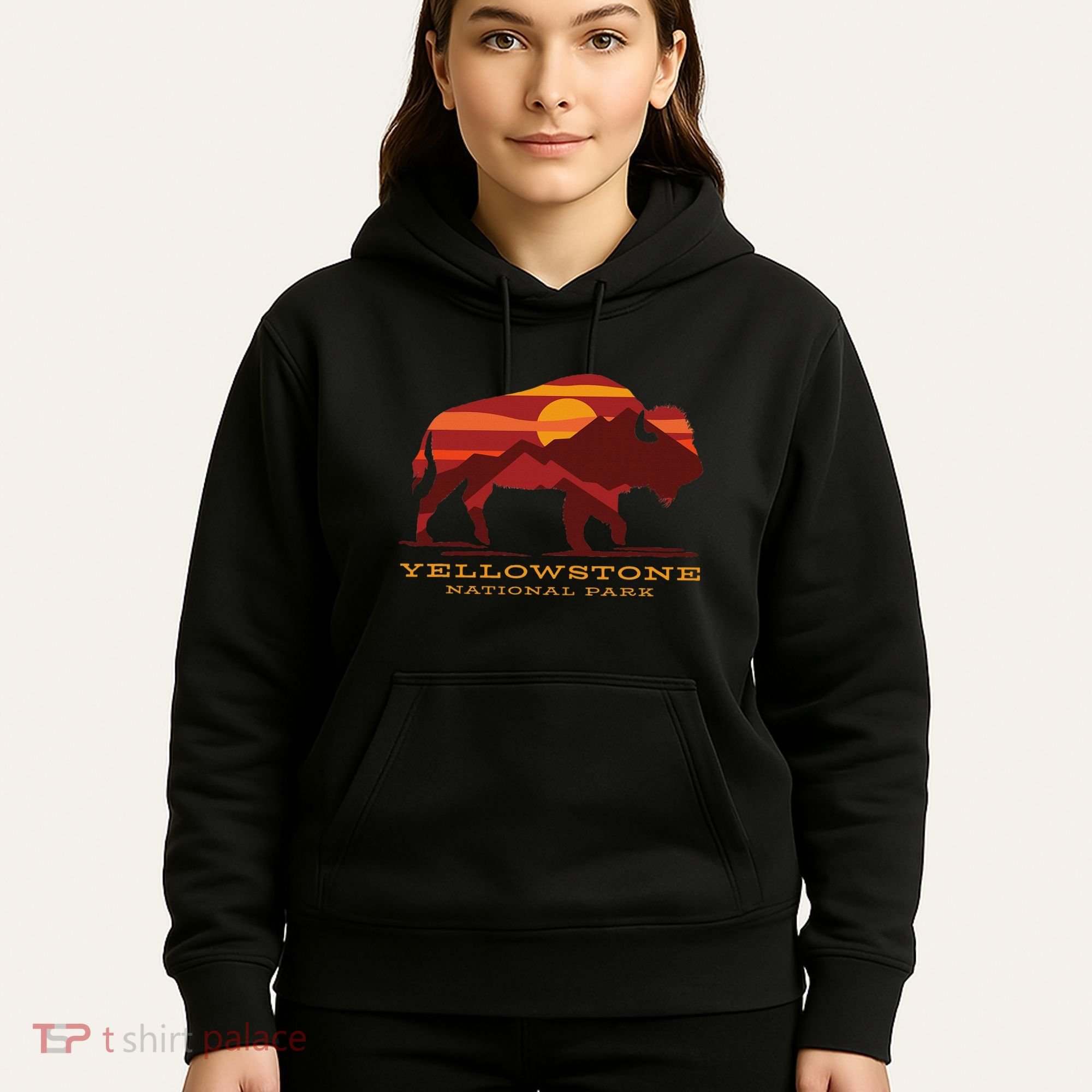 Yellowstone National Park Wyoming Buffalo Bison Sunset Hoodie