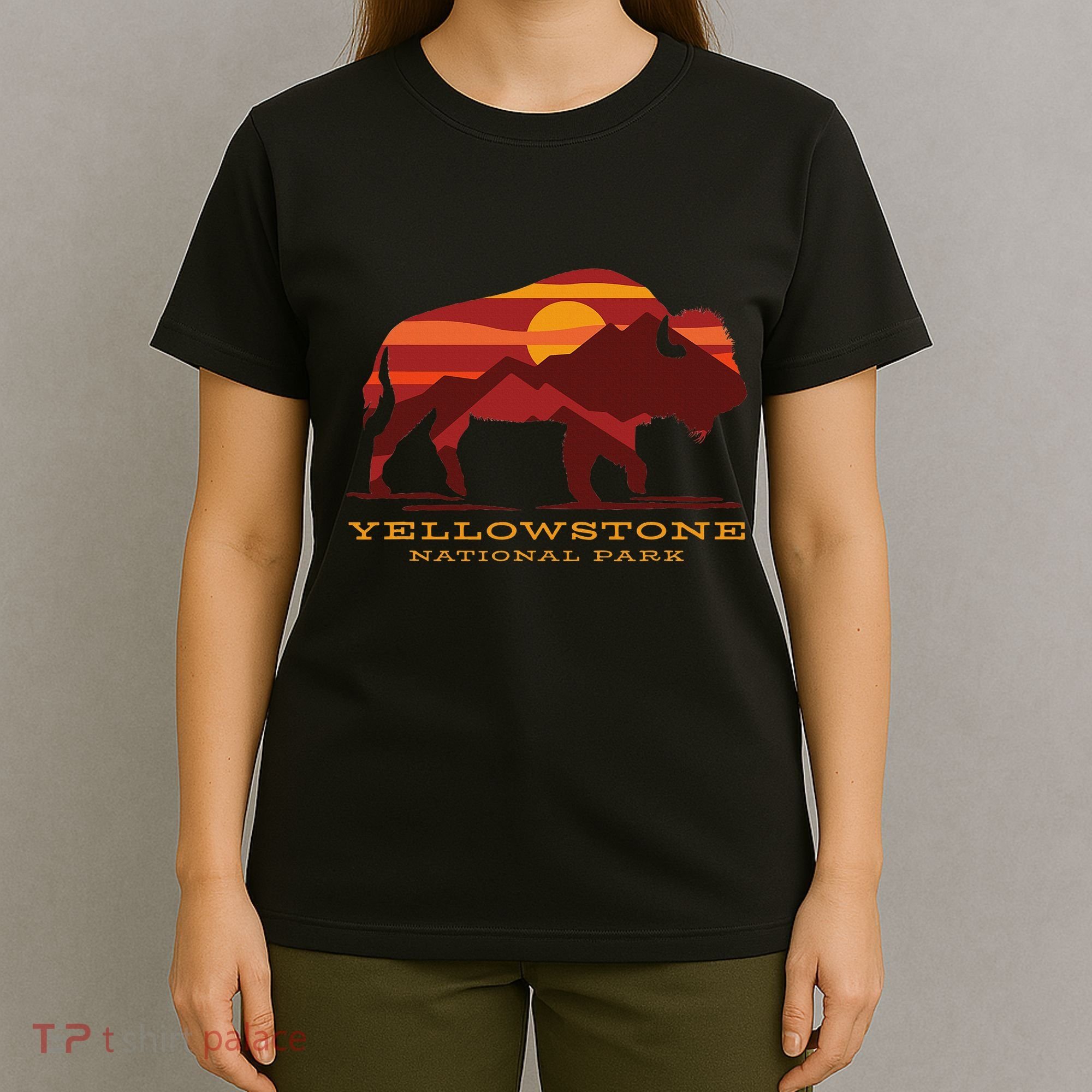 Yellowstone National Park Wyoming Buffalo Bison Sunset T-Shirt