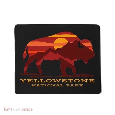 Yellowstone National Park Wyoming Buffalo Bison Sunset Mousepad
