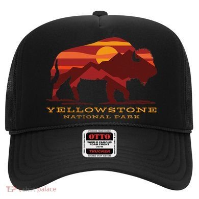 Yellowstone National Park Wyoming Buffalo Bison Sunset Hat
