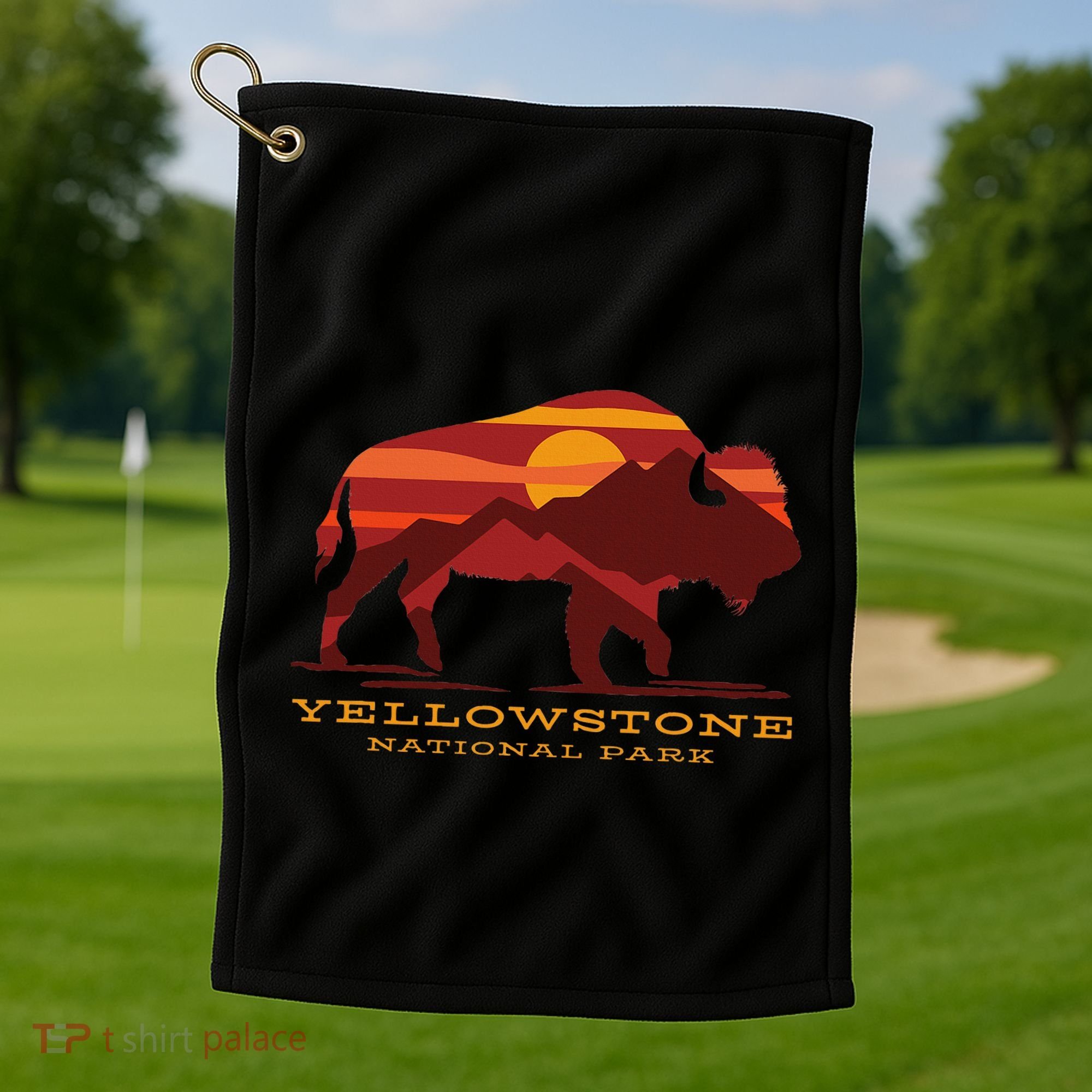 Yellowstone National Park Wyoming Buffalo Bison Sunset Golf Towel