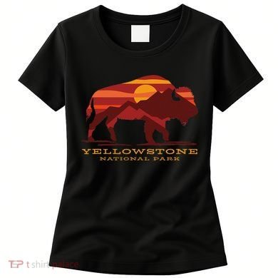 Yellowstone National Park Wyoming Buffalo Bison Sunset Women's T-Shirt
