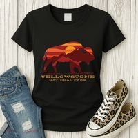 Yellowstone National Park Wyoming Buffalo Bison Sunset Women's T-Shirt thumb 3