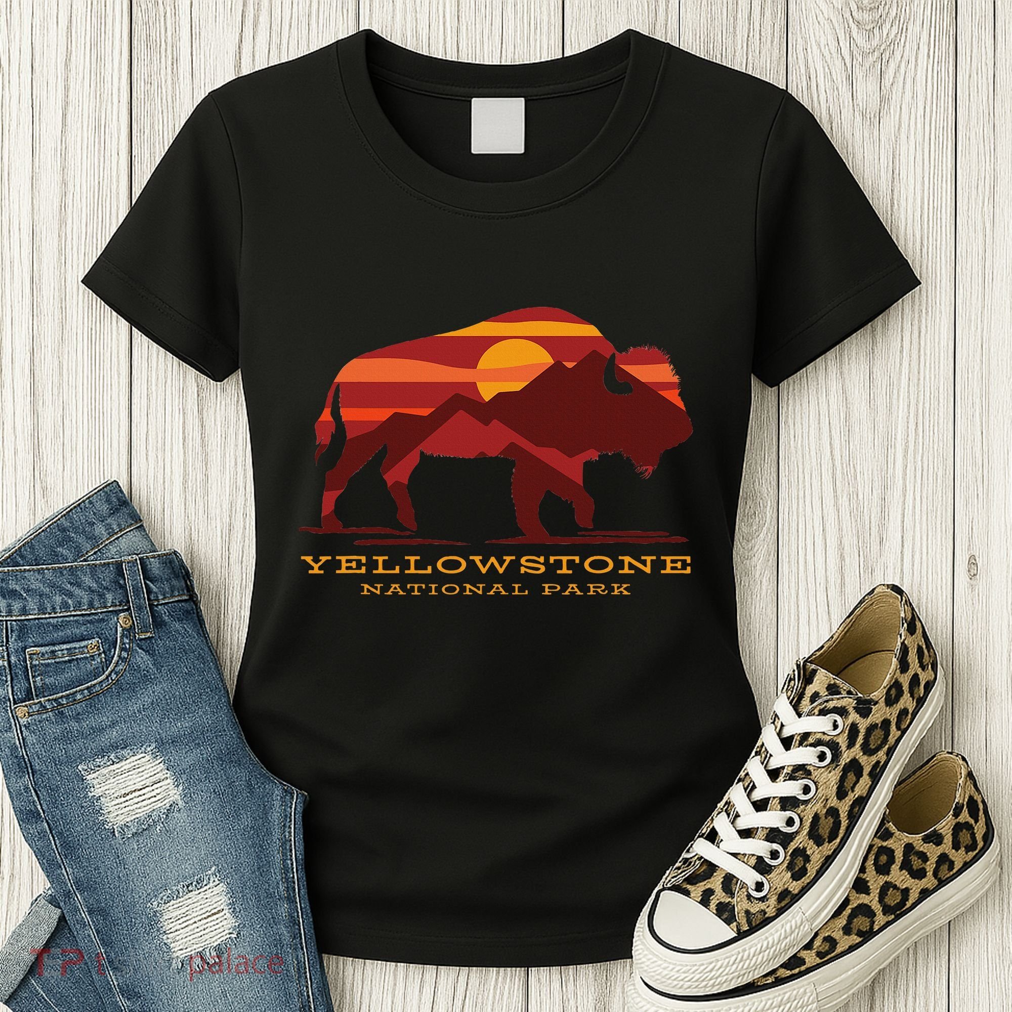 Yellowstone National Park Wyoming Buffalo Bison Sunset Women's T-Shirt