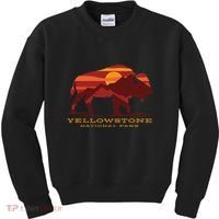 Yellowstone National Park Wyoming Buffalo Bison Sunset Kids Sweatshirt thumb 0