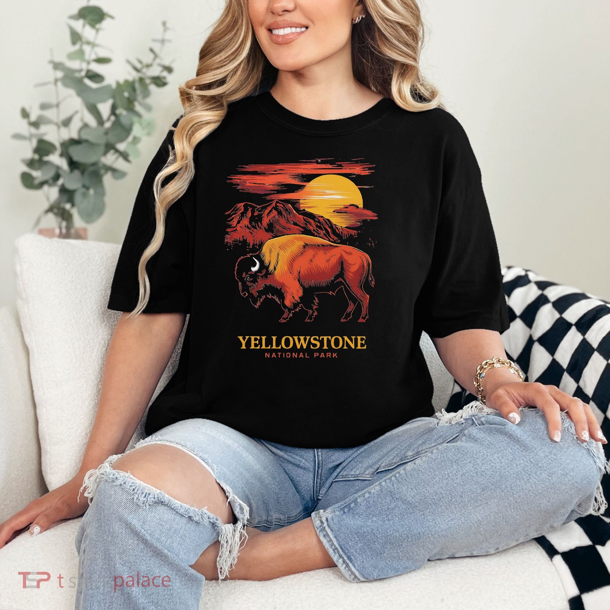Yellowstone National Park Sun Bison Graphic Comfort Colors T-Shirt