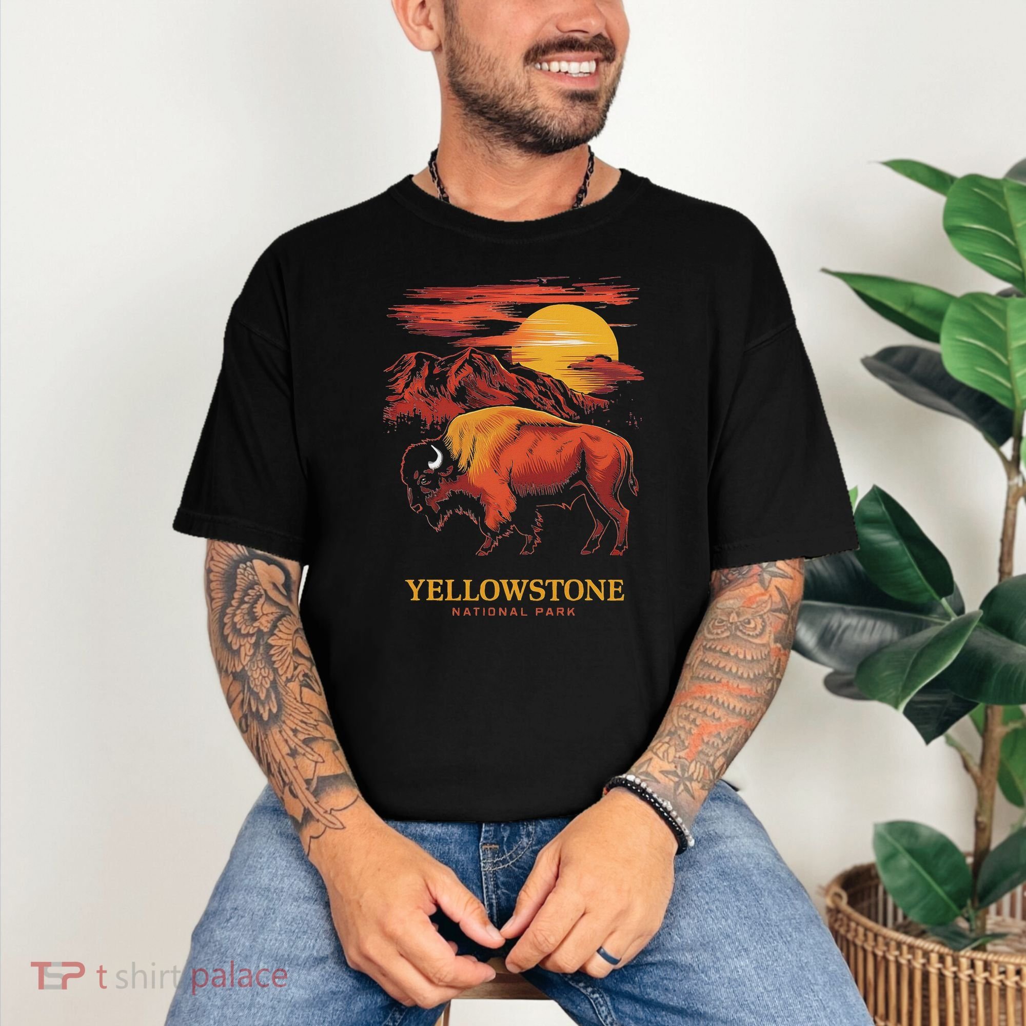 Yellowstone National Park Sun Bison Graphic Comfort Colors T-Shirt
