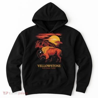 Yellowstone National Park Sun Bison Graphic Hoodie