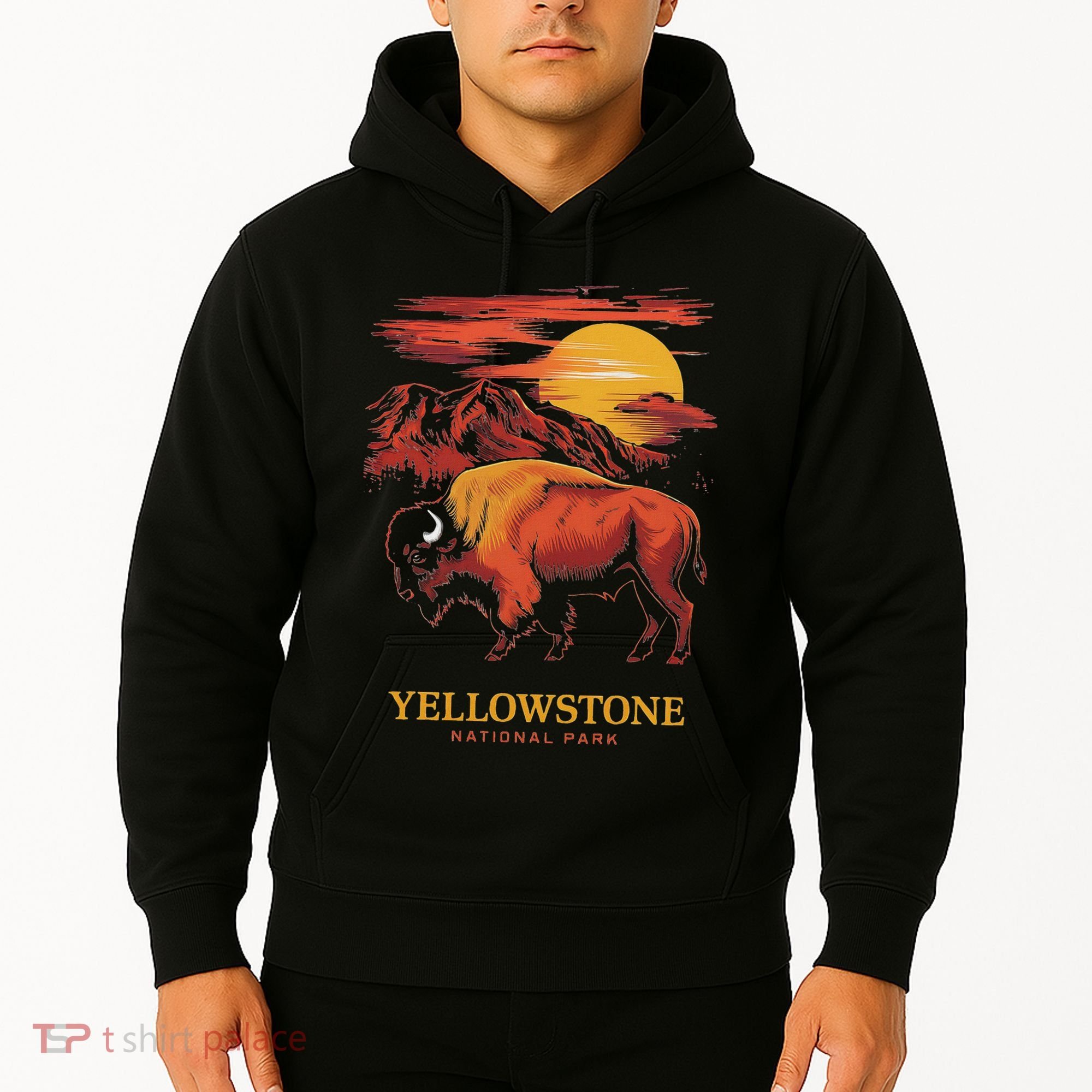 Yellowstone National Park Sun Bison Graphic Hoodie